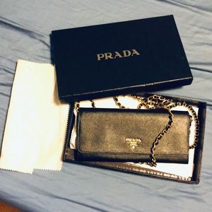 Prada Black Saffiano wallet on chain